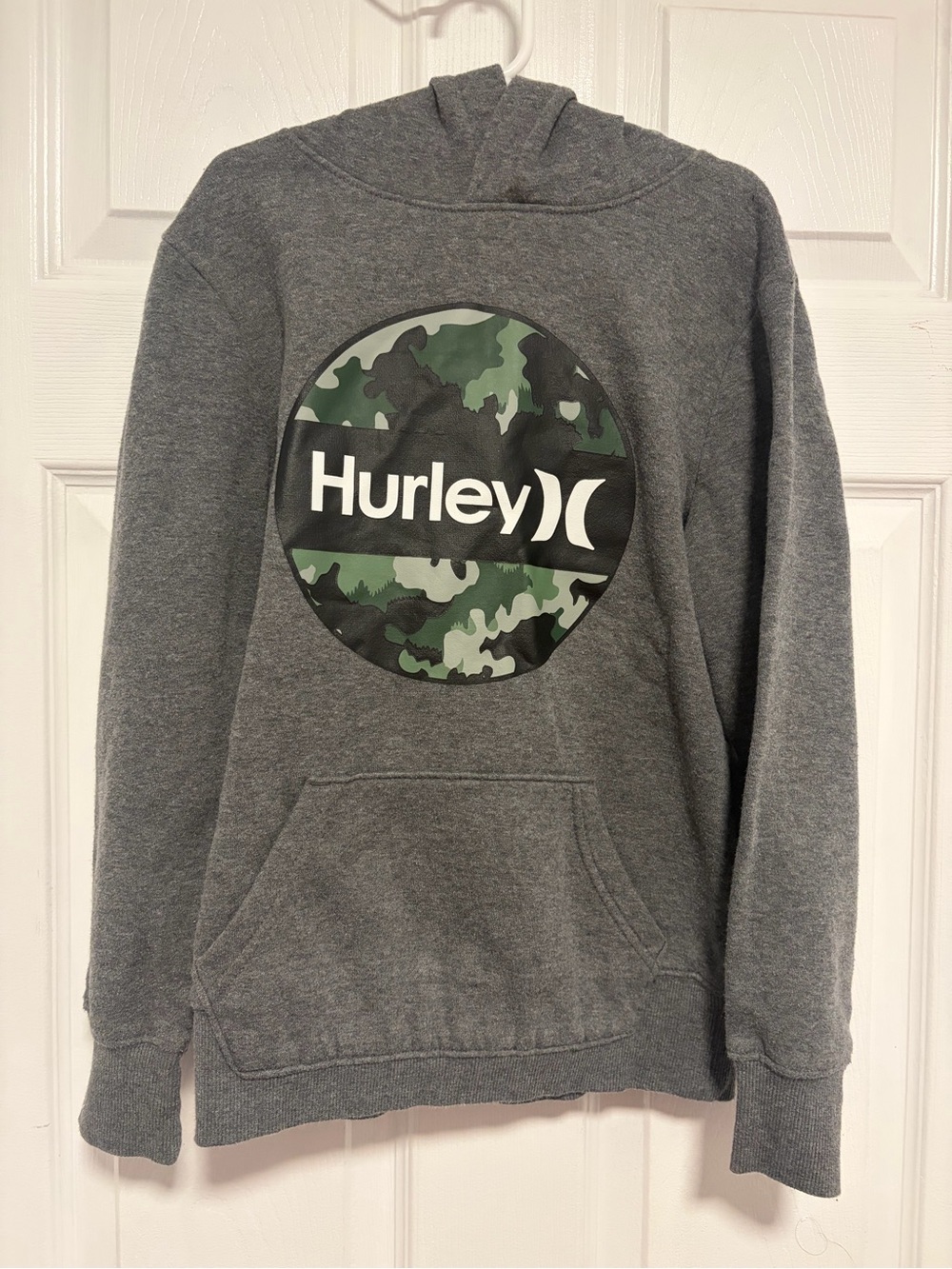 Hurley kids Gray Hoodie with Green Camo Logo